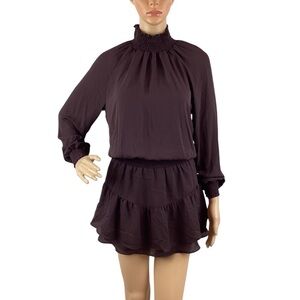 Krisa Smocked Turtleneck Dress Size XS Burnt